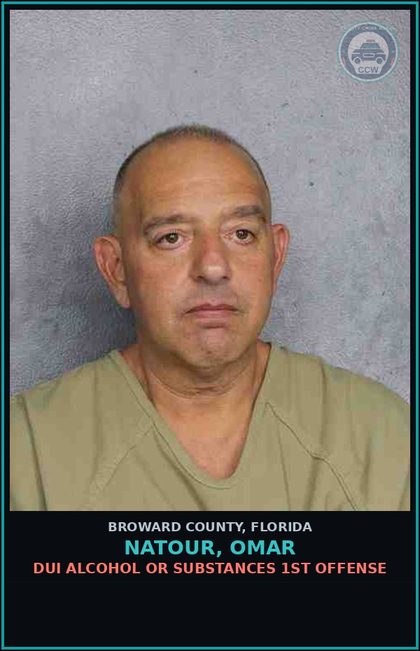 CCW arrest card for NATOUR, OMAR in Broward County: DUI ALCOHOL OR DRUGS  1ST OFFENSE
