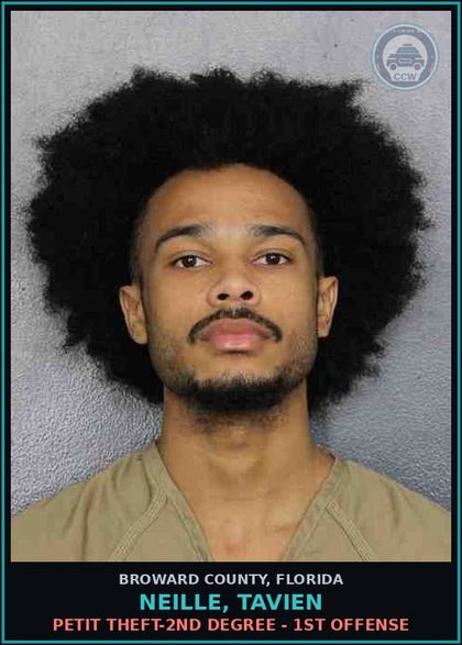 CCW arrest card for NEILLE, TAVIEN in Broward County: PETIT THEFT-2ND DEGREE - 1ST OFFENSE