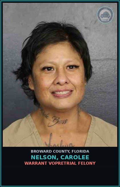 CCW arrest card for NELSON, CAROLEE in Broward County: WARRANT VOPRETRIAL FELONY