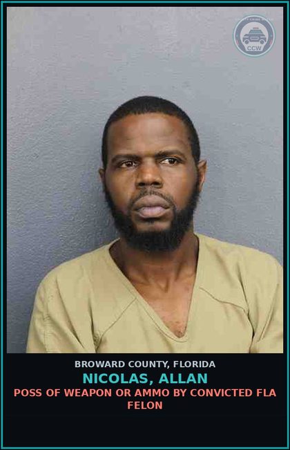 CCW arrest card for NICOLAS, ALLAN in Broward County: BURG/DWELLING STRUCTURE OR CONVEYANCE ARMED
