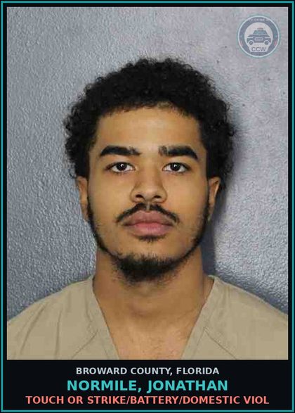 CCW arrest card for NORMILE, JONATHAN in Broward County: TOUCH OR STRIKE/BATTERY/DOMESTIC VIOL