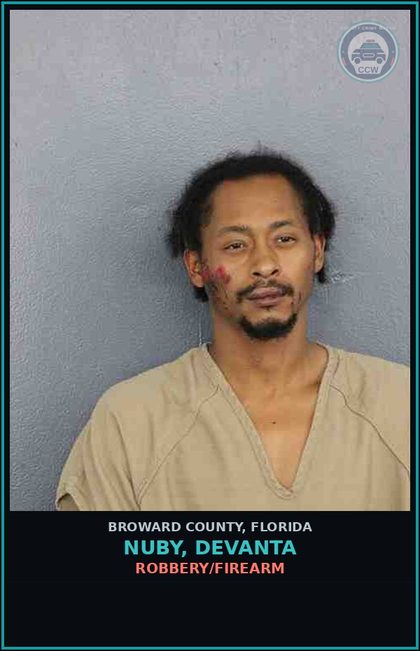 CCW arrest card for NUBY, DEVANTA in Broward County: ROBBERY/FIREARM 