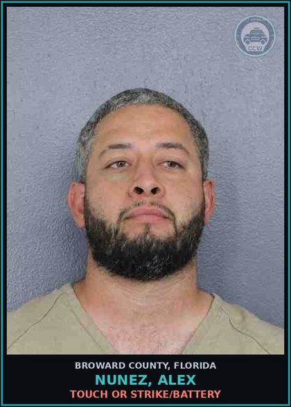 CCW arrest card for NUNEZ, ALEX in Broward County: TOUCH OR STRIKE/BATTERY