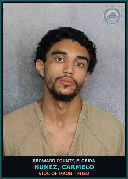 CCW arrest card for NUNEZ, CARMELO in Broward County: VIOL OF PROB - MISD
