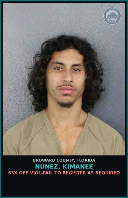 CCW arrest card for NUNEZ, KIMANEE in Broward County: s3x OFF VIOL-FAIL TO REGISTER AS REQUIRED