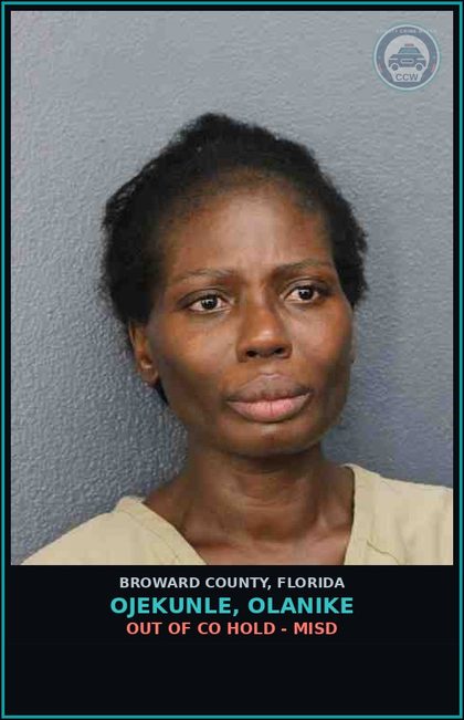 CCW arrest card for OJEKUNLE, OLANIKE in Broward County: OUT OF CO HOLD - MISD