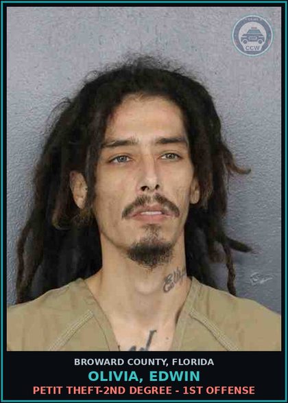 CCW arrest card for OLIVIA, EDWIN in Broward County: PETIT THEFT-2ND DEGREE - 1ST OFFENSE