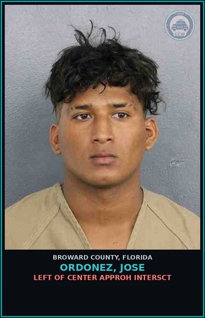 CCW arrest card for ORDONEZ, JOSE in Broward County: LEFT OF CENTER APPROH INTERSCT