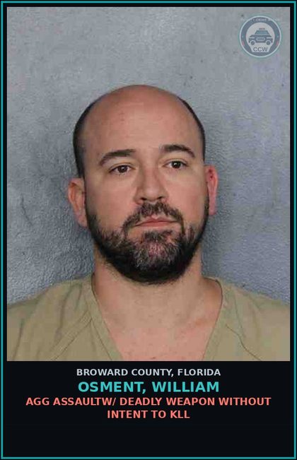 CCW arrest card for OSMENT, WILLIAM in Broward County: TOUCH OR STRIKE/BATTERY