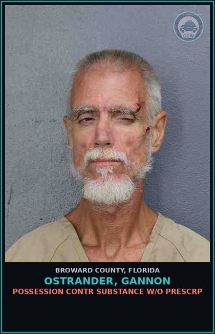 CCW arrest card for OSTRANDER, GANNON in Broward County: POSSESSION contr substance W/O PRESCRIPTION