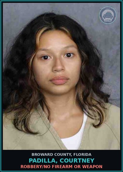 CCW arrest card for PADILLA, COURTNEY in Broward County: ROBBERY/NO FIREARM OR WEAPON