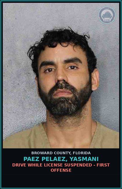 CCW arrest card for PAEZ PELAEZ, YASMANI in Broward County: DRIVE WHILE LICENSE SUSPENDED - FIRST OFFENSE