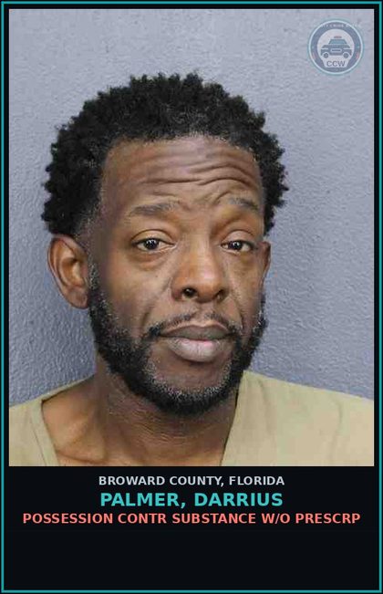 CCW arrest card for PALMER, DARRIUS in Broward County: POSSESSION contr substance W/O PRESCRIPTION