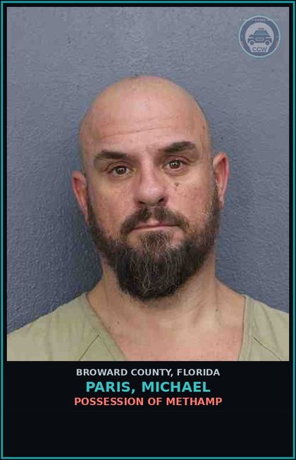 CCW arrest card for PARIS, MICHAEL in Broward County: POSSESSION OF Methamp
