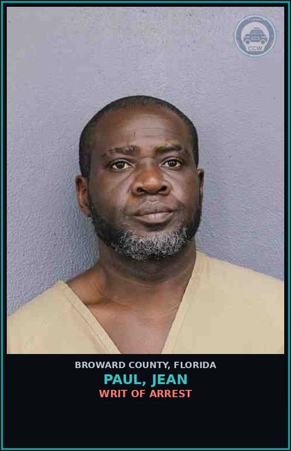 CCW arrest card for PAUL, JEAN in Broward County: WRIT OF ARREST