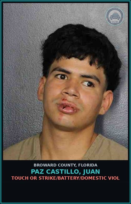CCW arrest card for PAZ CASTILLO, JUAN in Broward County: IMM FED HLD