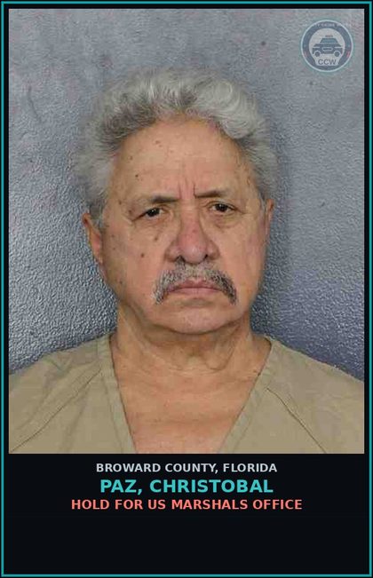 CCW arrest card for PAZ, CHRISTOBAL in Broward County: HOLD FOR US MARSHALS OFFICE