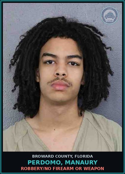 CCW arrest card for PERDOMO, MANAURY in Broward County: ROBBERY/NO FIREARM OR WEAPON