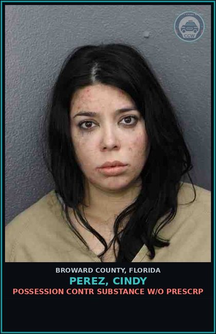 CCW arrest card for PEREZ, CINDY in Broward County: POSSESSION contr substance W/O PRESCRIPTION