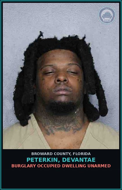 CCW arrest card for PETERKIN, DEVANTAE in Broward County: BURGLARY OCCUPIED DWELLING UNARMED