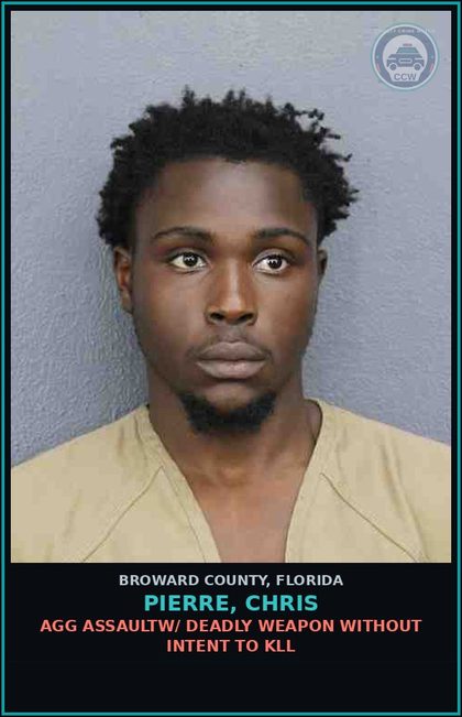 CCW arrest card for PIERRE, CHRIS in Broward County: AGG ASSAULTW/ DEADLY WEAPON WITHOUT INTENT TO KILL