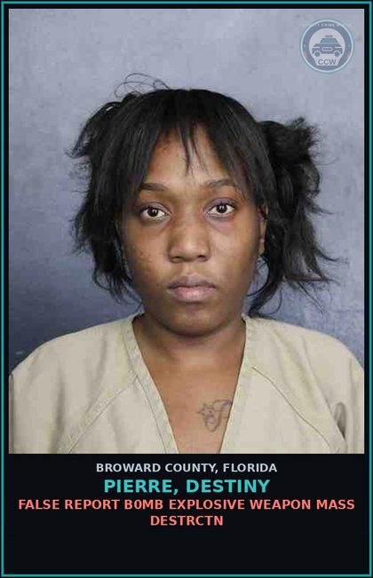CCW arrest card for PIERRE, DESTINY in Broward County: USE 2-WAY COMM DEVICE TO FACILITATE FELONY