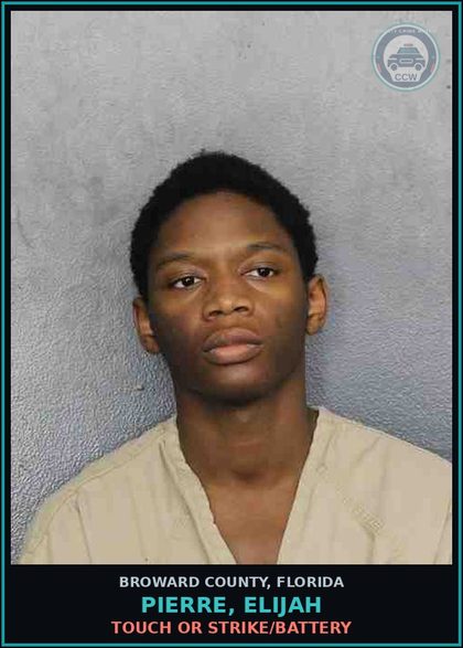 CCW arrest card for PIERRE, ELIJAH in Broward County: TOUCH OR STRIKE/BATTERY