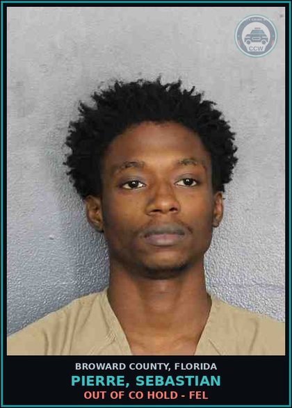 CCW arrest card for PIERRE, SEBASTIAN in Broward County: OUT OF CO HOLD - FEL