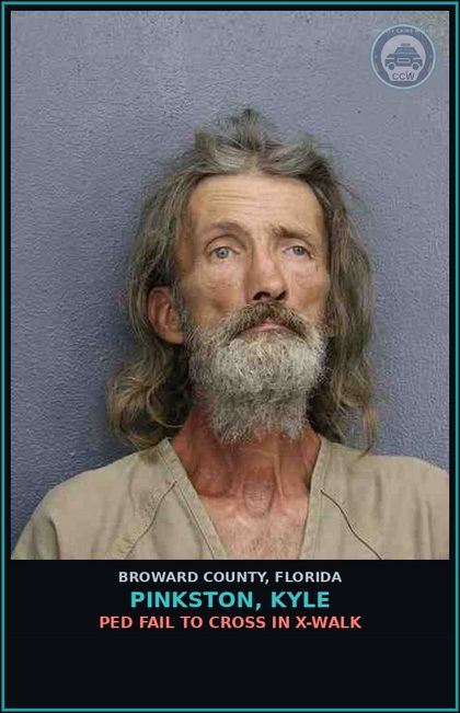 CCW arrest card for PINKSTON, KYLE in Broward County: PED FAIL TO CROSS IN X-WALK   