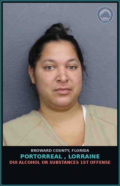 CCW arrest card for PORTORREAL , LORRAINE in Broward County: DUI ALCOHOL OR DRUGS  1ST OFFENSE