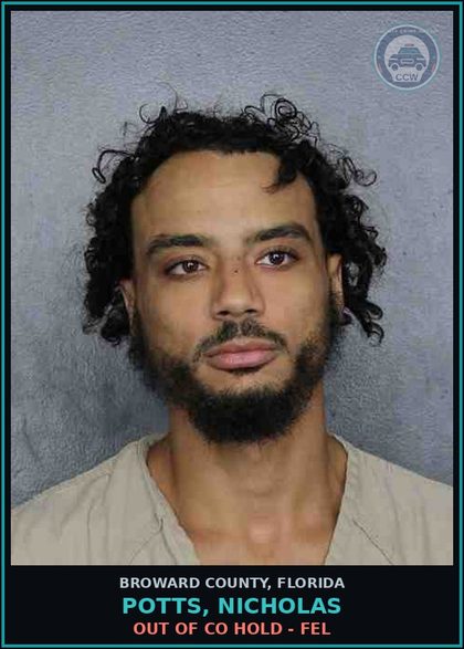 CCW arrest card for POTTS, NICHOLAS in Broward County: OUT OF CO HOLD - FEL