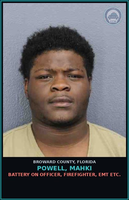 CCW arrest card for POWELL, MAHKI in Broward County: BATTERY ON OFFICER, FIREFIGHTER, EMT ETC.