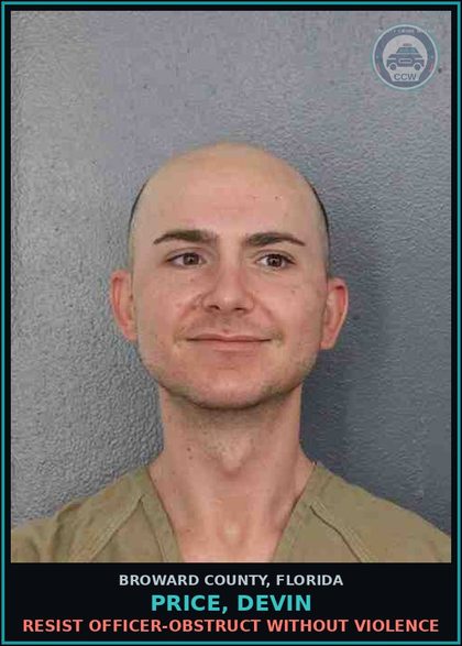 CCW arrest card for PRICE, DEVIN in Broward County: INTERFERE WITH FIRST RESPONDER ON DUTY