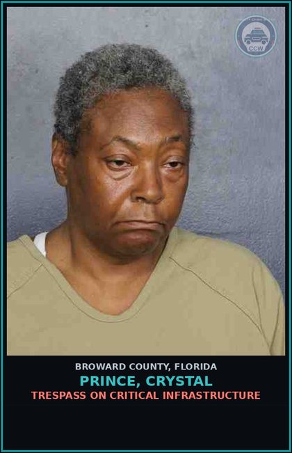 CCW arrest card for PRINCE, CRYSTAL in Broward County: TRESPASS ON CRITICAL INFRASTRUCTURE