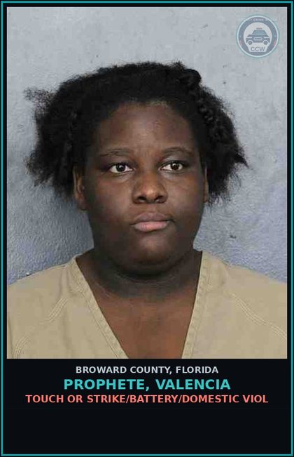 CCW arrest card for PROPHETE, VALENCIA in Broward County: TOUCH OR STRIKE/BATTERY/DOMESTIC VIOL
