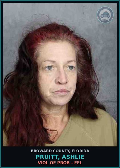 CCW arrest card for PRUITT, ASHLIE in Broward County: VIOL OF PROB - FEL