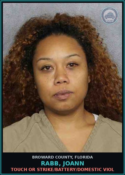 CCW arrest card for RABB, JOANN in Broward County: TOUCH OR STRIKE/BATTERY/DOMESTIC VIOL