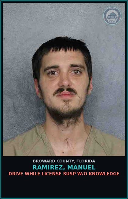 CCW arrest card for RAMIREZ, MANUEL in Broward County: DRIVE WHILE LICENSE SUSP W/O KNOWLEDGE