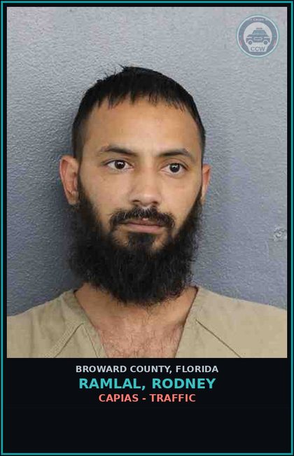 CCW arrest card for RAMLAL, RODNEY in Broward County: CAPIAS - TRAFFIC