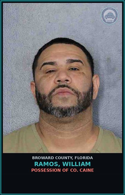 CCW arrest card for RAMOS, WILLIAM in Broward County: POSSESSION OF COCAINE