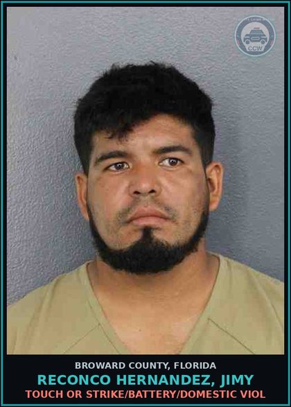 CCW arrest card for RECONCO HERNANDEZ, JIMY in Broward County: TOUCH OR STRIKE/BATTERY/DOMESTIC VIOL