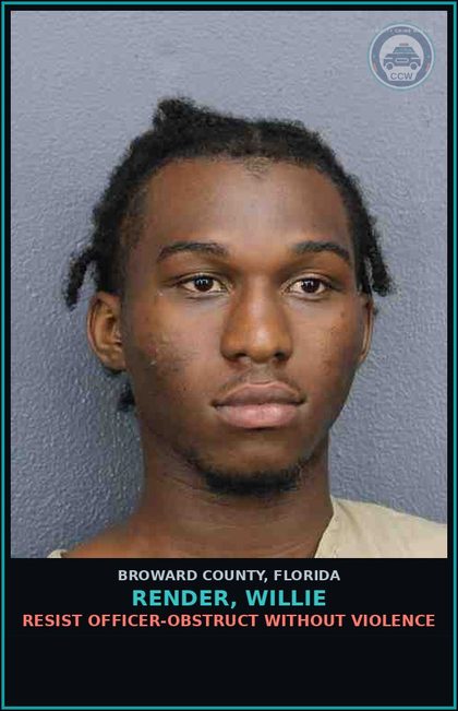 CCW arrest card for RENDER, WILLIE in Broward County: RESIST OFFICER-OBSTRUCT WITHOUT VIOLENCE