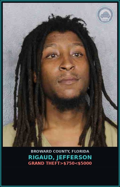 CCW arrest card for RIGAUD, JEFFERSON in Broward County: FAIL TO REGISTER MOTOR VEHICLE