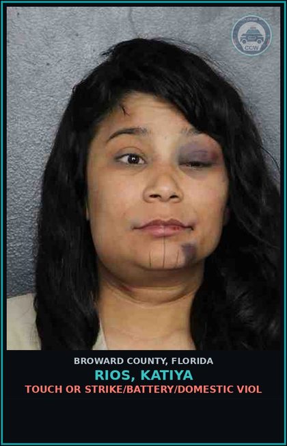 CCW arrest card for RIOS, KATIYA in Broward County: TOUCH OR STRIKE/BATTERY/DOMESTIC VIOL