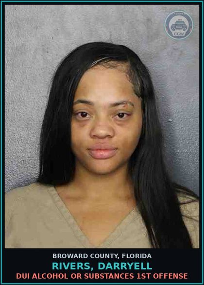CCW arrest card for RIVERS, DARRYELL in Broward County: DUI ALCOHOL OR DRUGS  1ST OFFENSE