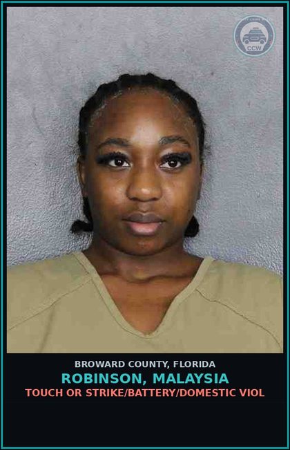 CCW arrest card for ROBINSON, MALAYSIA in Broward County: TOUCH OR STRIKE/BATTERY/DOMESTIC VIOL
