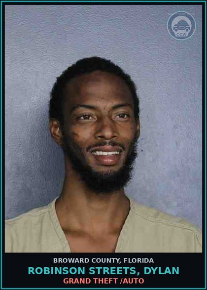 CCW arrest card for ROBINSON STREETS, DYLAN in Broward County: GRAND THEFT /AUTO