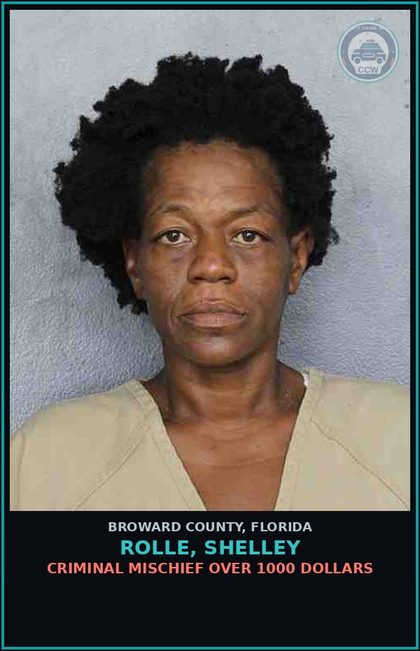CCW arrest card for ROLLE, SHELLEY in Broward County: CRIMINAL MISCHIEF OVER 1000 DOLLARS