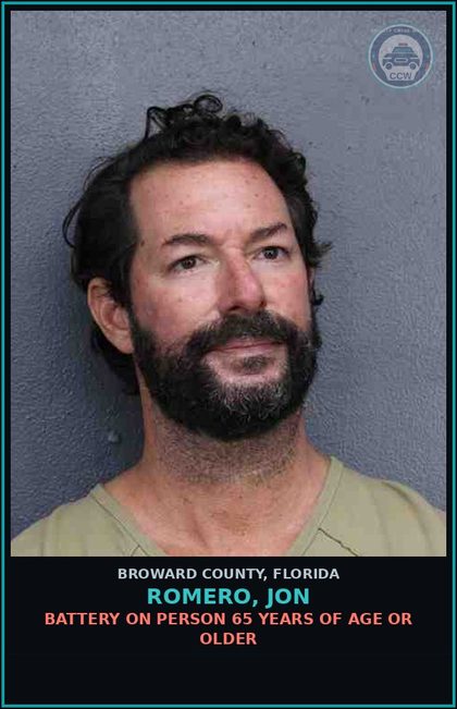 CCW arrest card for ROMERO, JON in Broward County: BATTERY ON PERSON 65 YEARS OF AGE OR OLDER