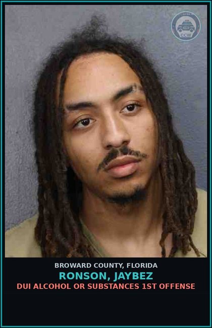 CCW arrest card for RONSON, JAYBEZ in Broward County: DUI ALCOHOL OR DRUGS  1ST OFFENSE